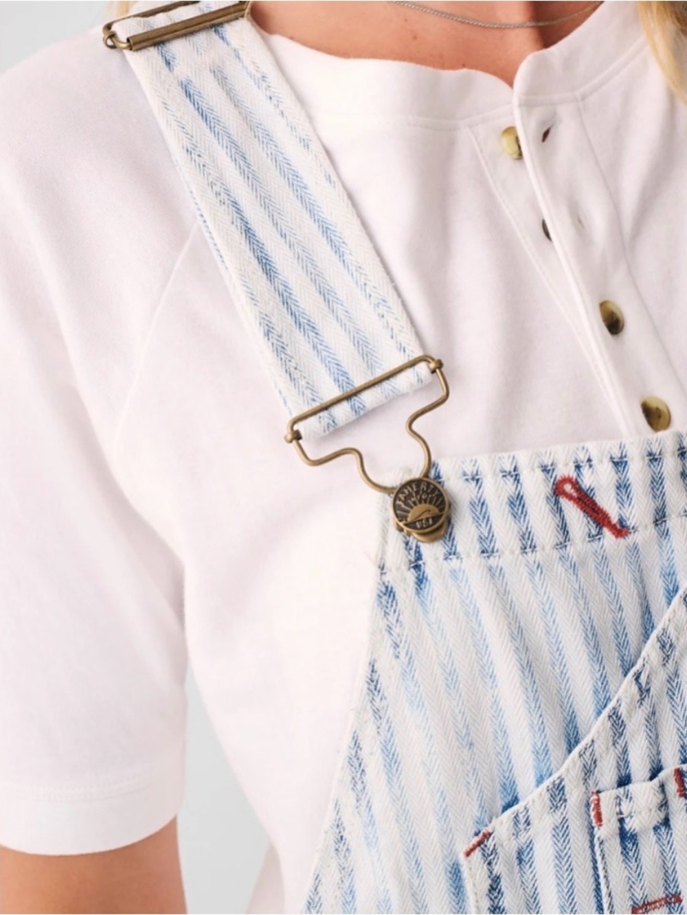 Faherty Light Blue & White Striped Denim Overalls - Picture 3 of 8